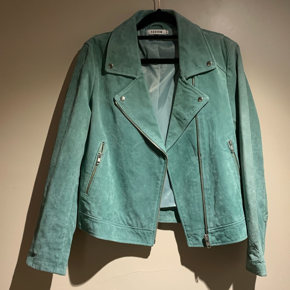 Blue/Green Suede Moto Jacket from Need Supply